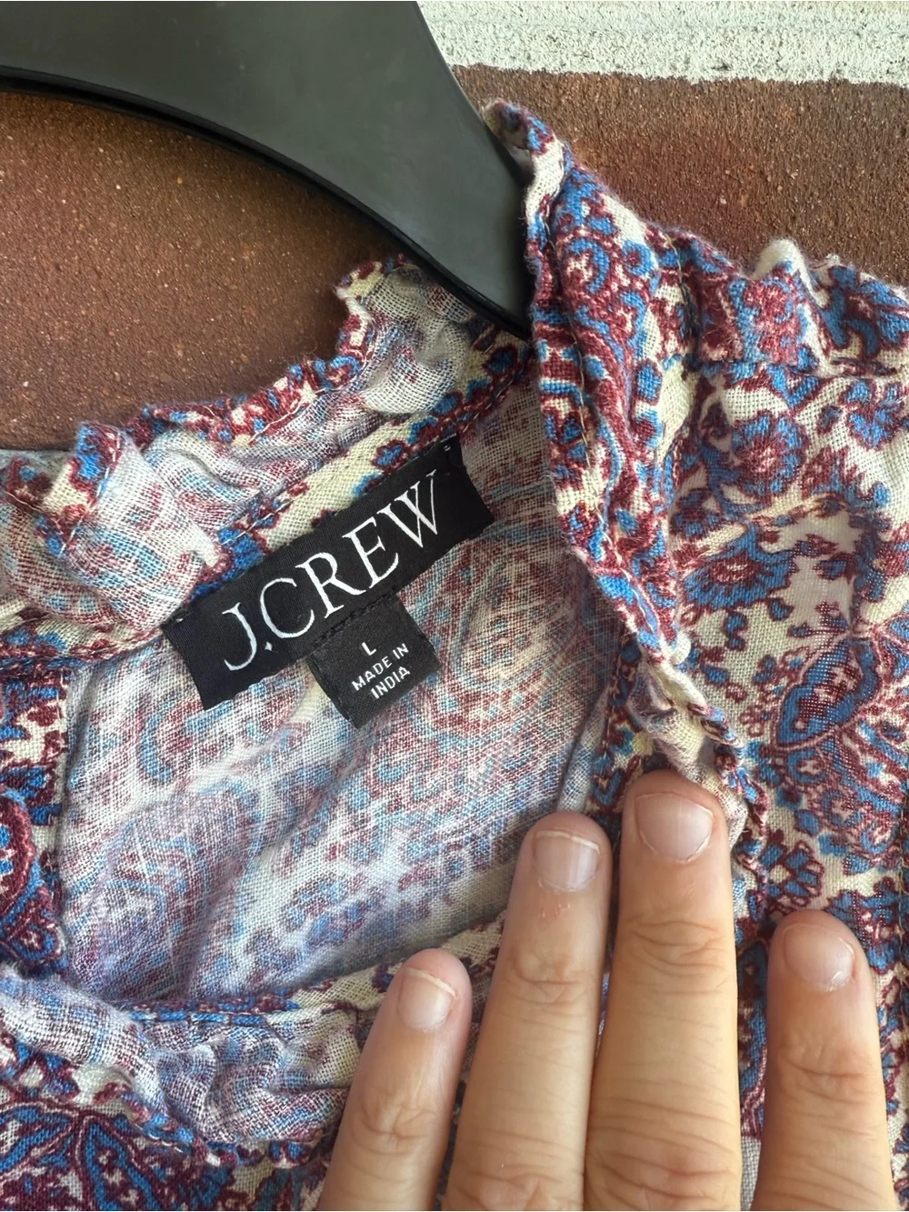 J.Crew 100% Linen Paisley Ruffle High Neck Sleeveless Blouse, Size L